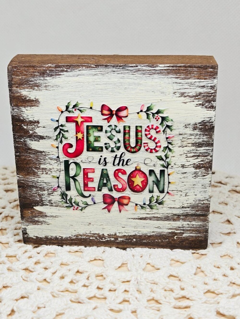 Handcrafted Christmas Decor, Shelf Sitter, Tiered Tray Decor Jesus is the Reason